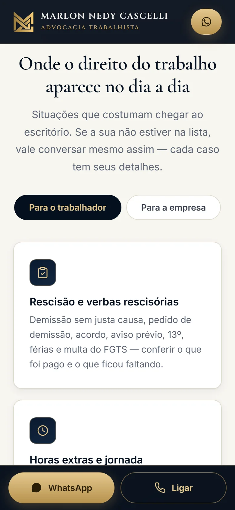 Áreas de atuação no celular